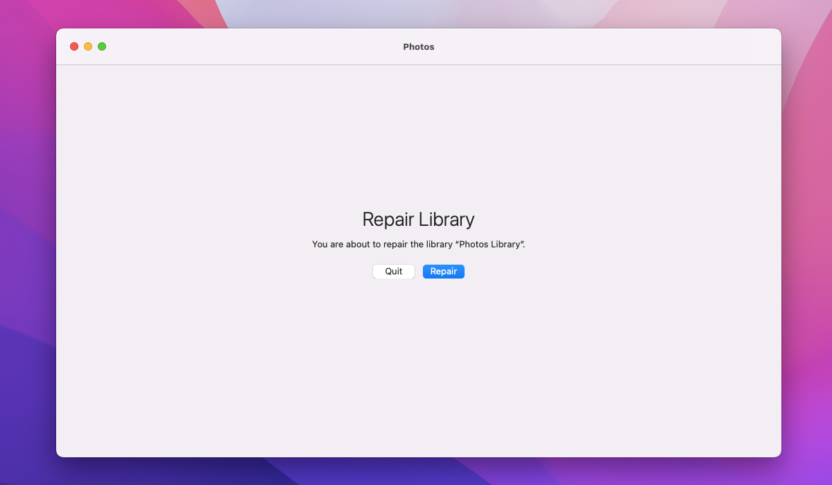 Repairing the Mac\'s photo library.