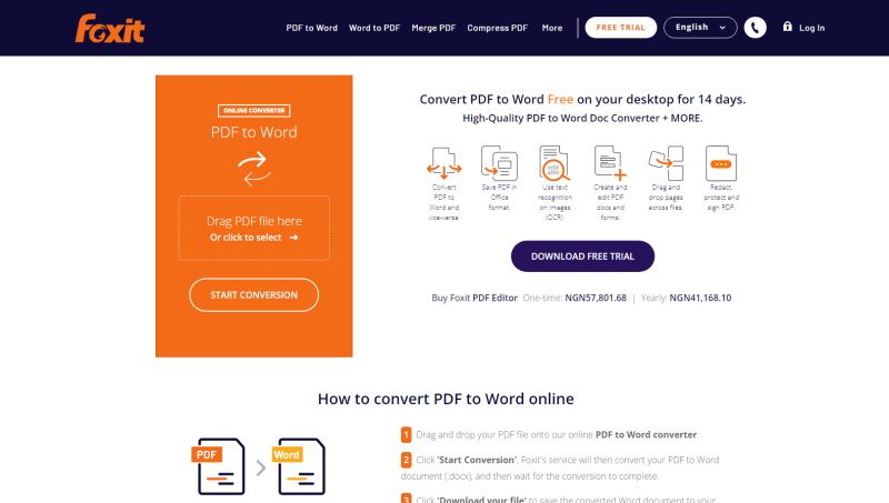 Foxit PDF converter page
