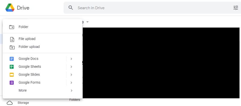 Google Drive File upload menu