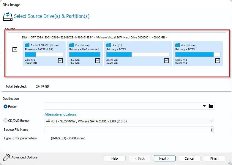 Macrium Reflect Selected Partitions