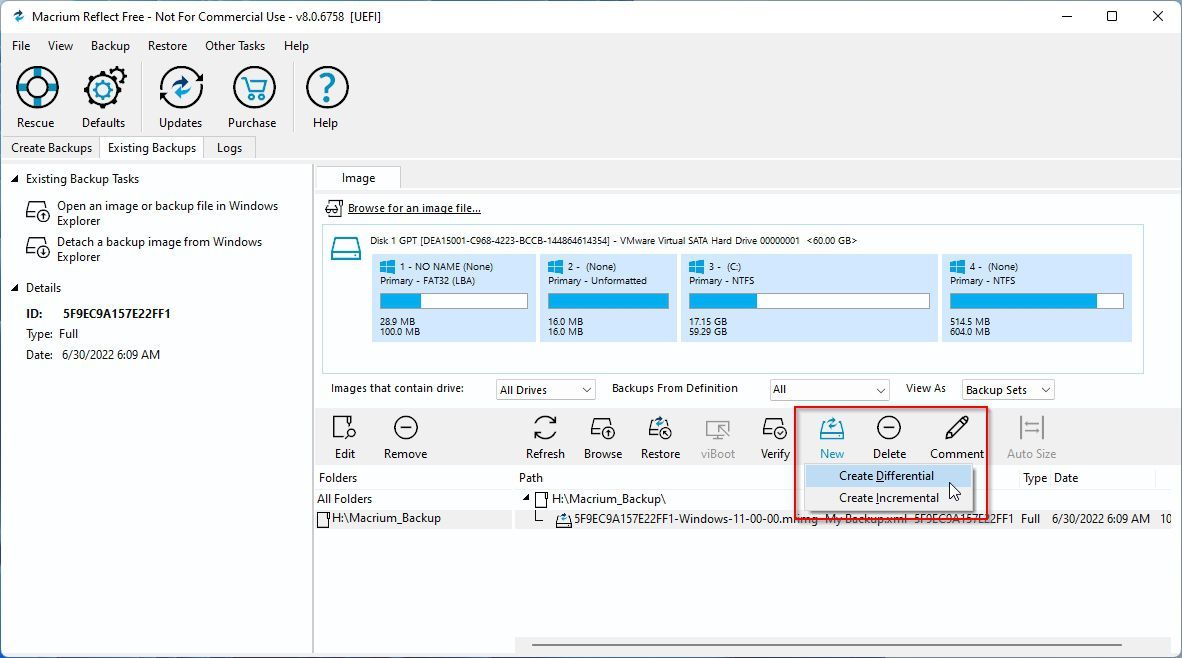 Macrium Reflect Update Existing Backup Options