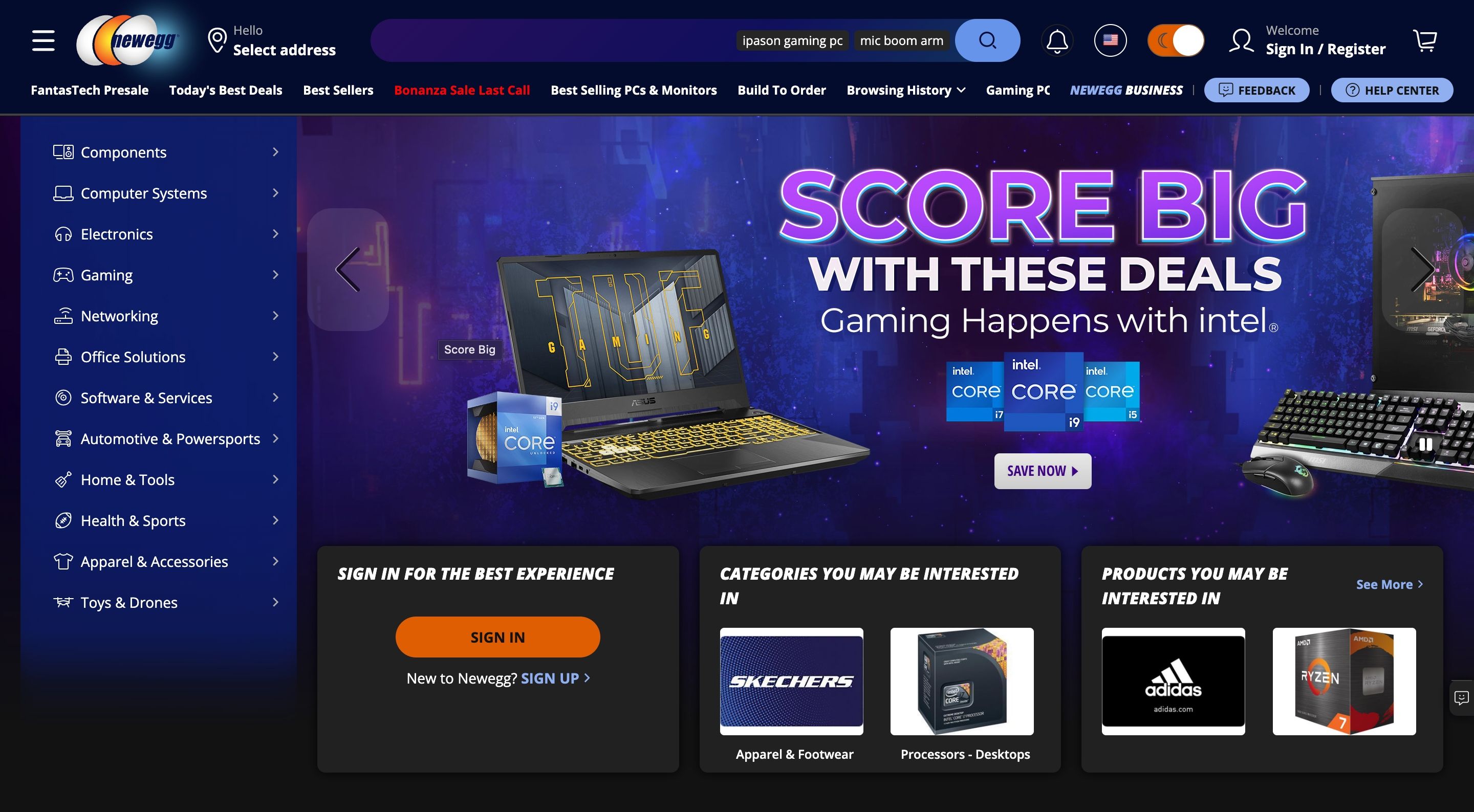 Newegg home page