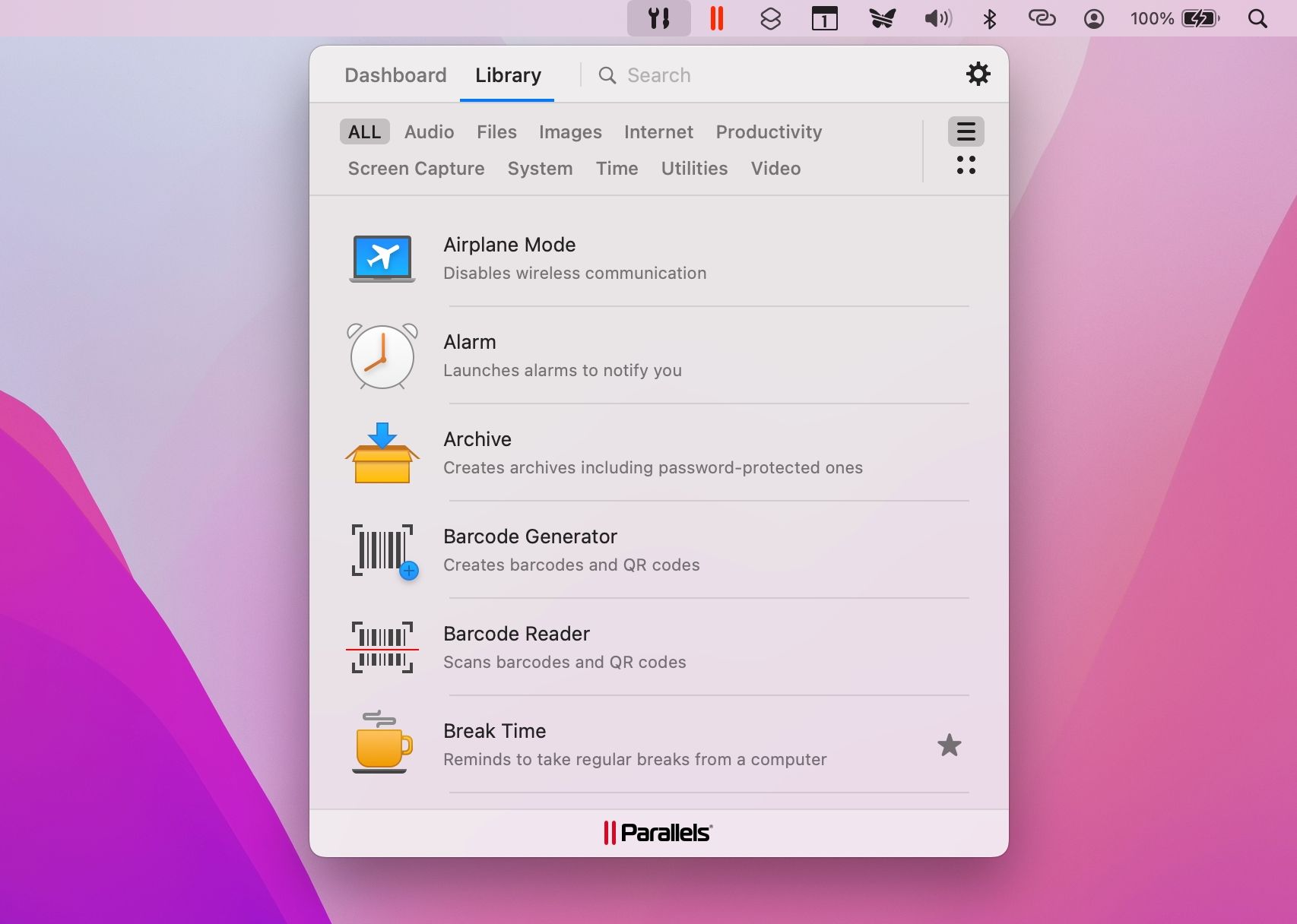 Accessing Parallels Desktop Toolbox from the macOS menu bar