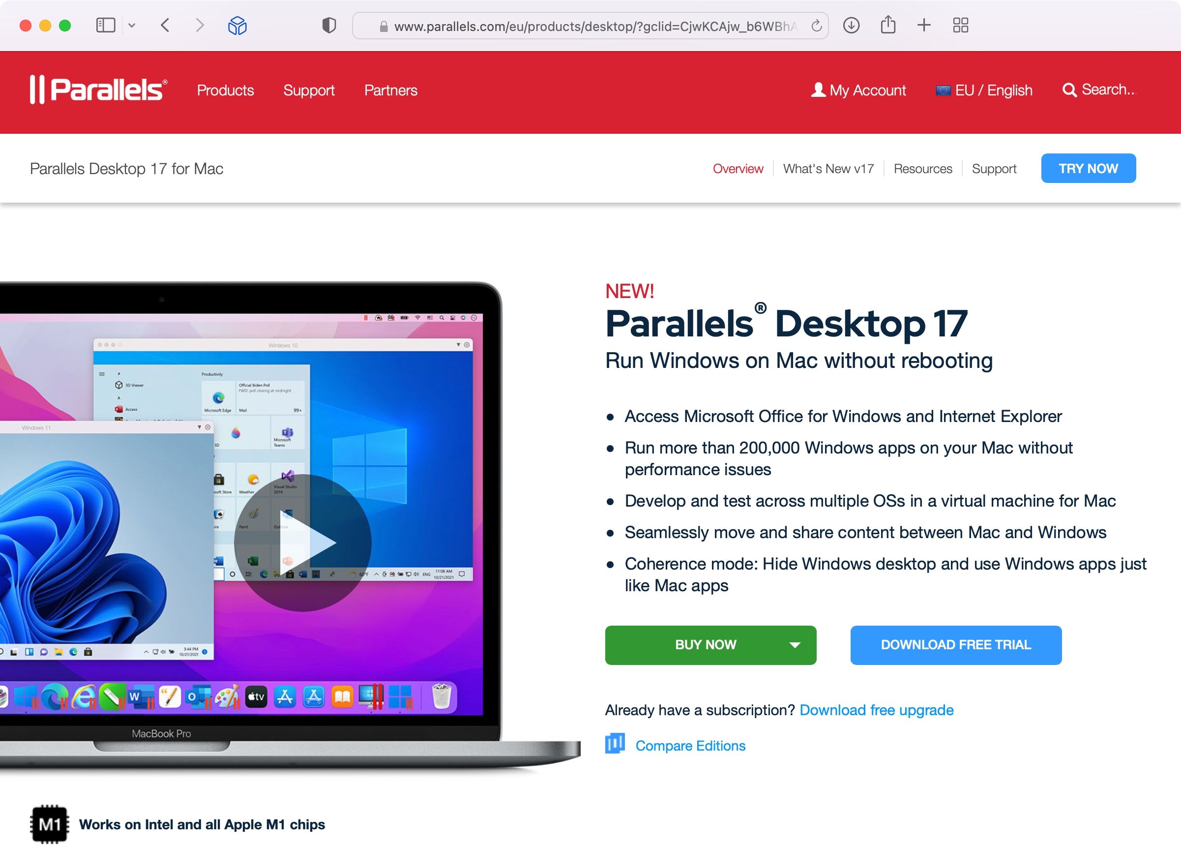 Parallels Desktop for Mac showcases on the official website