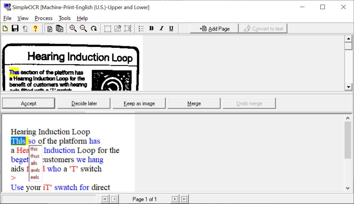 SimpleOCR Machine Print Text Conversion