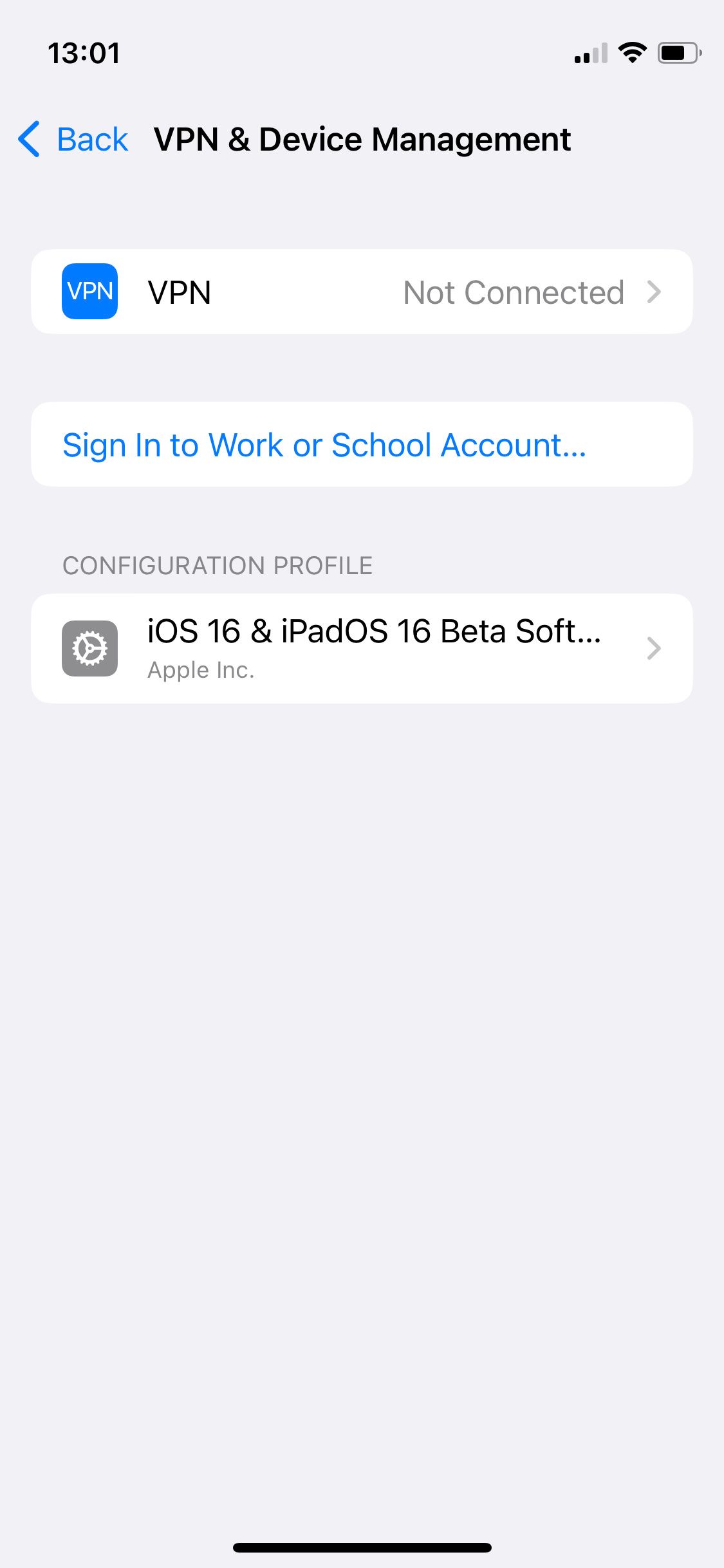 VPN and Device Management iPhone settings