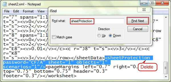 delete sheetprotection tag