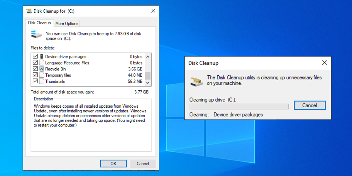 Disk cleanup in Windows 10