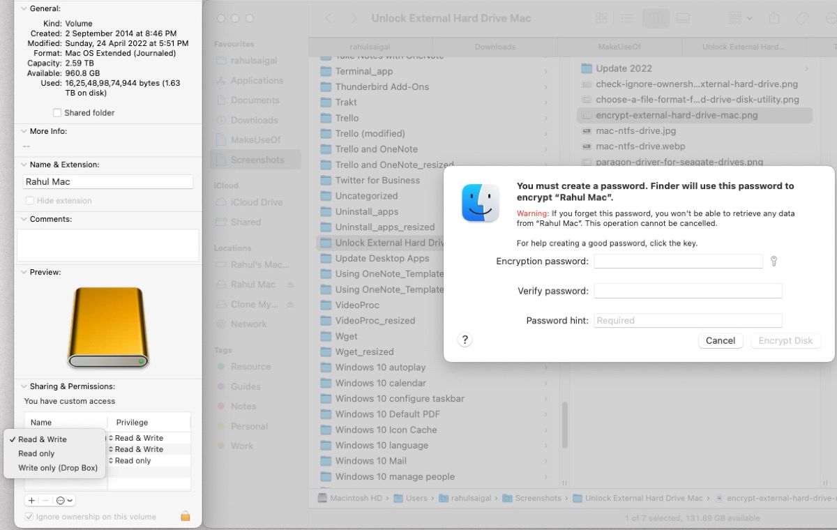 encrypt external hard drive mac