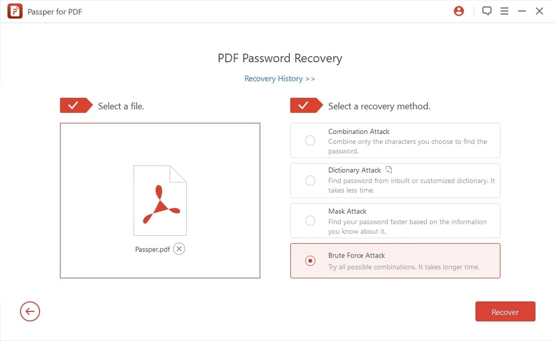 choose a file and a recovery method