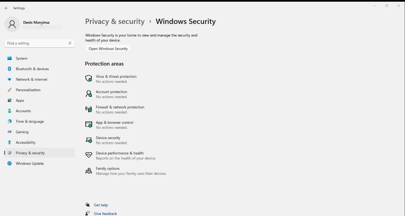 Windows Security\'s Protection areas
