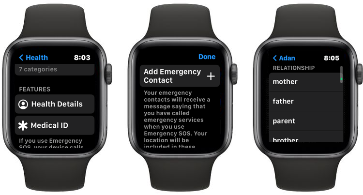 Apple Watch add emergency contacts