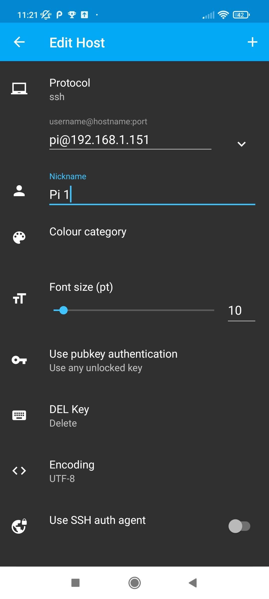 ConnectBot app entering SSH login details