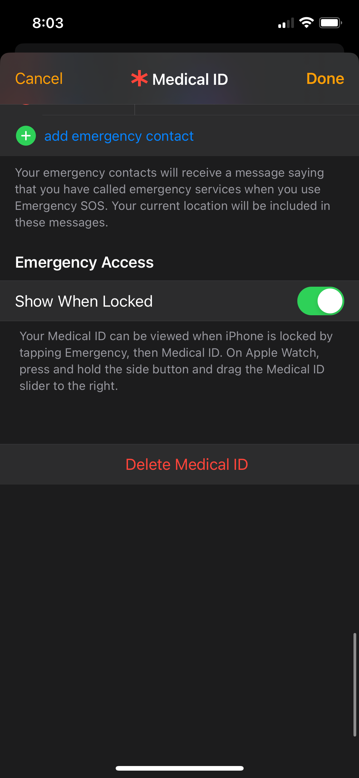 Enable Medical ID iPhone