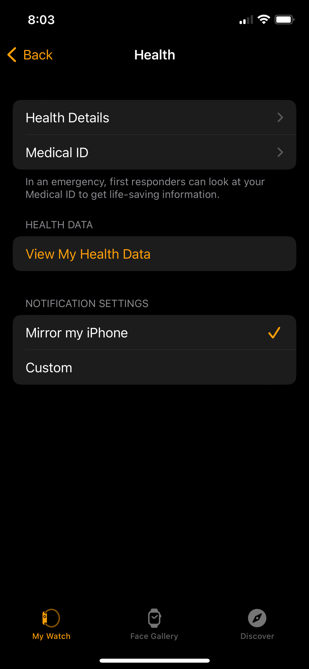 Health settings Apple Watch iPhone