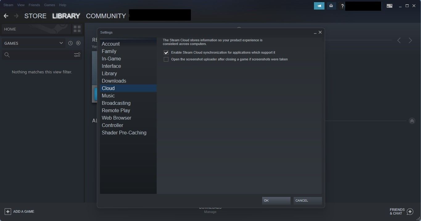 Checking the Box to Enable Cloud Syncronization in Settings of Steam Client for Windows