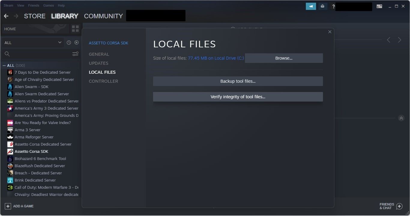 Clicking on Verify Integrity of Game Files in the Local Files Tab in Game Properties of Steam Client