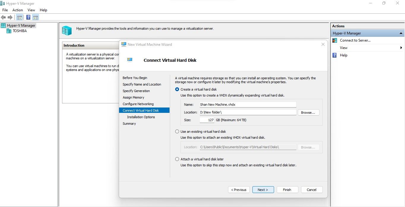 Creating a New Virtual Hard Disk in Hyper-V Manager for Virtual Machine in Windows 11