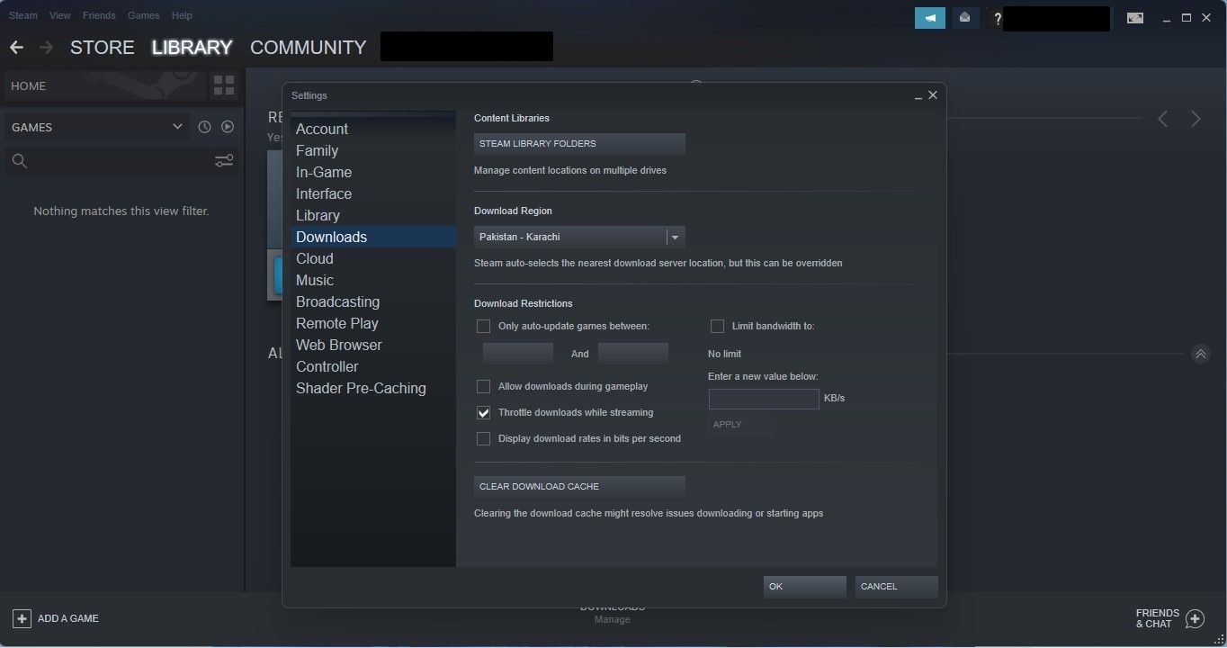 Clicking on Steam Library Folder in Downloads Tab in Steam Settings