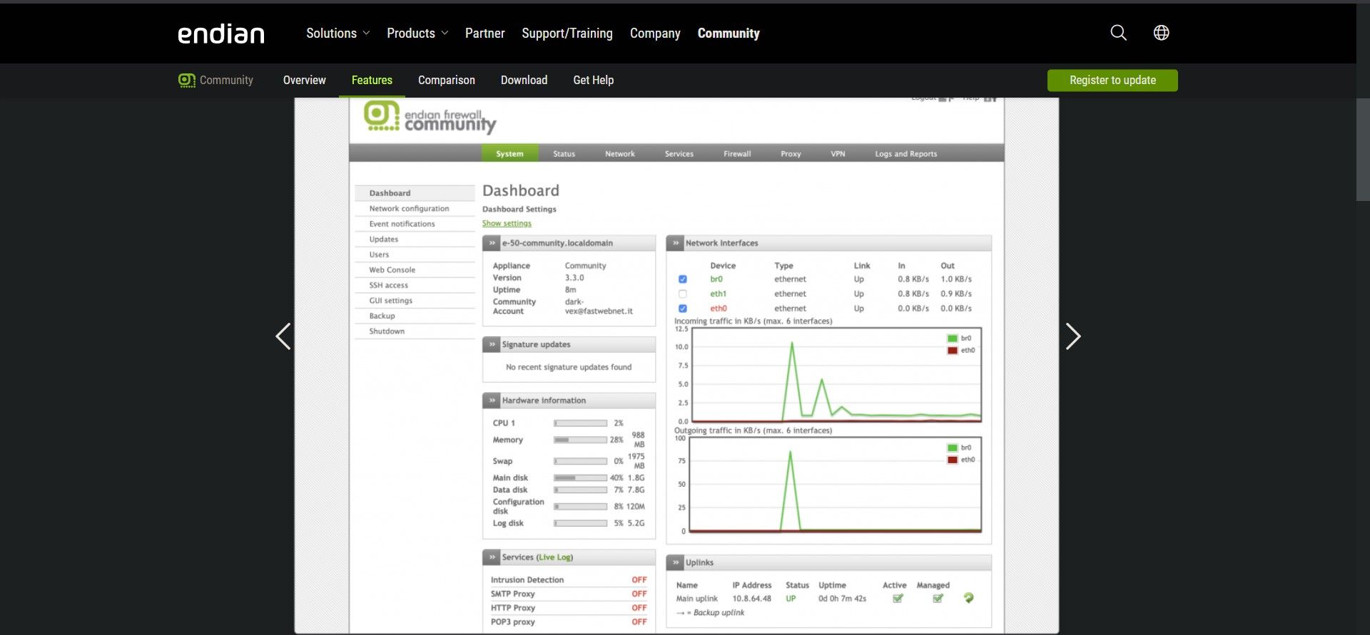 endian firewall website homepage