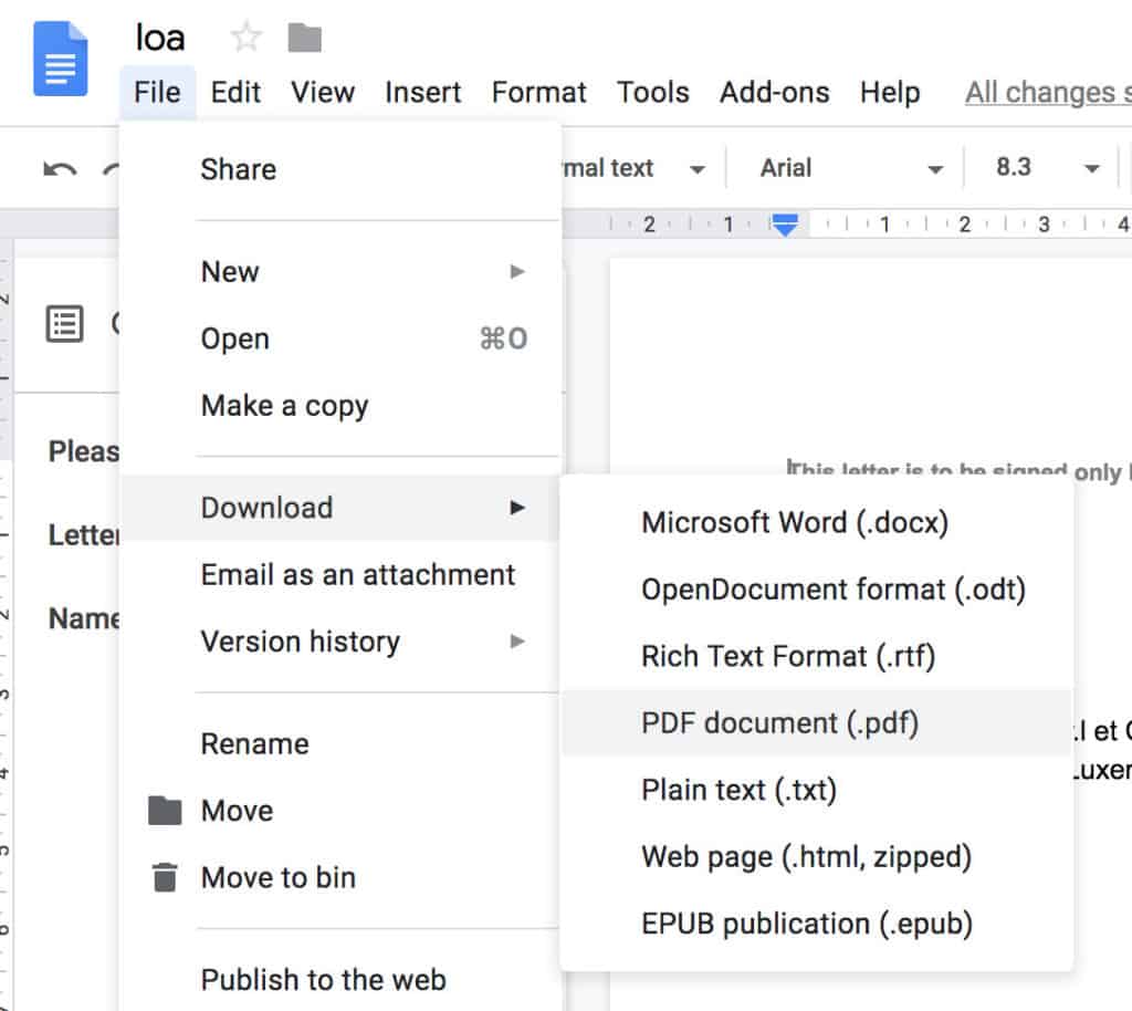 google docs download pdf