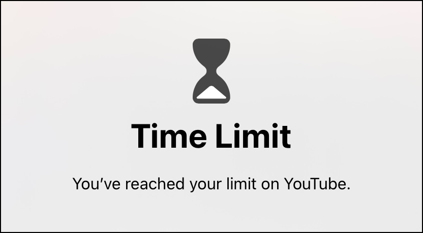 iPhone Screen showing that YouTube app has reached its time limit