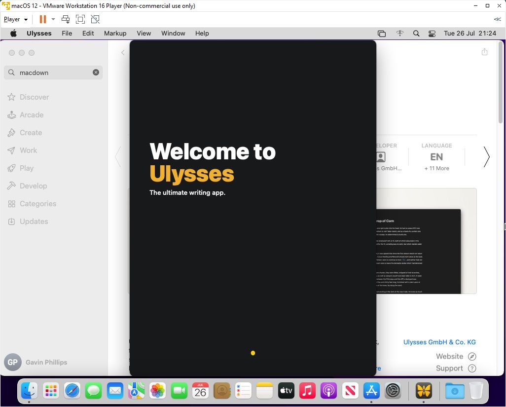 macos virtual machine ulysses writing app opening