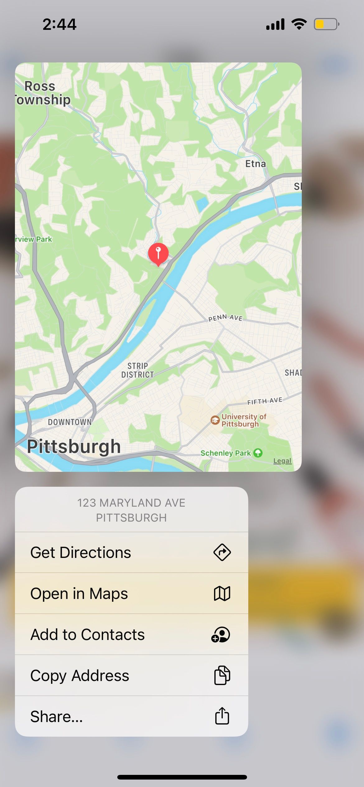 preview location from address detected in scanned text on iphone