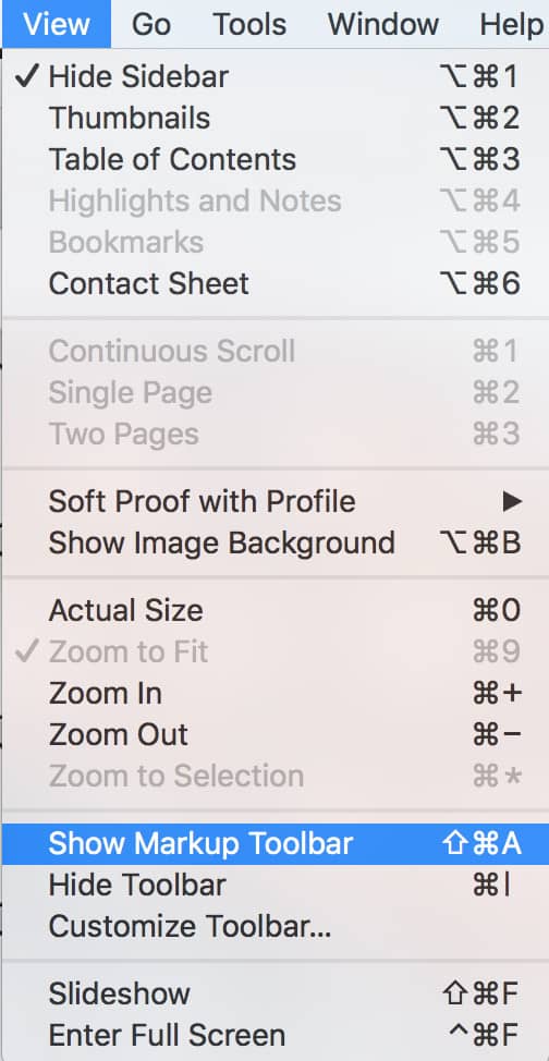 show markup toolbar preview