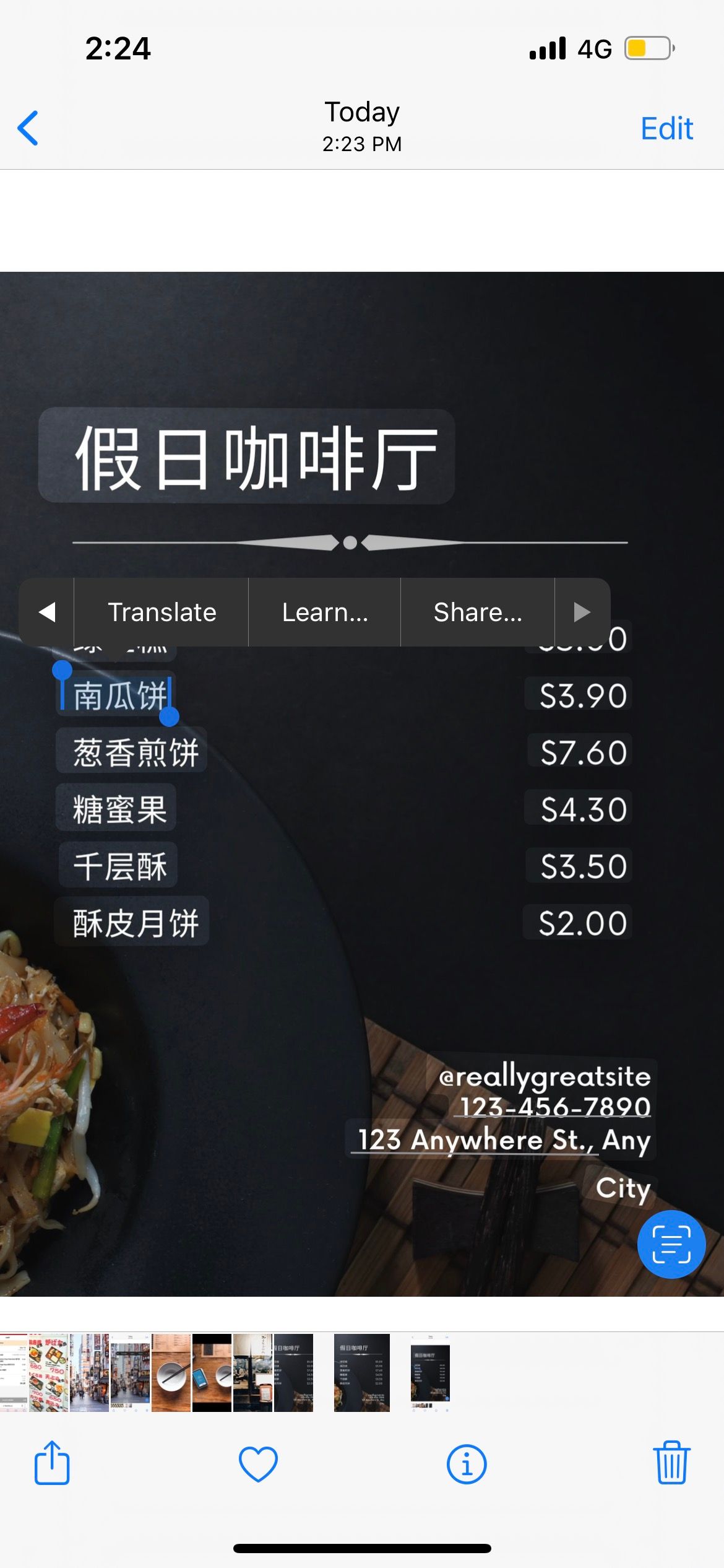 highlight scanned chinese text on menu using iphone