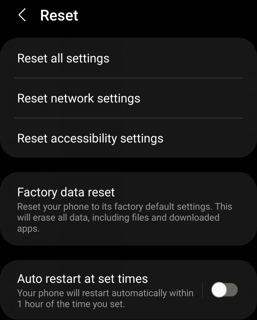 Factory Data Reset