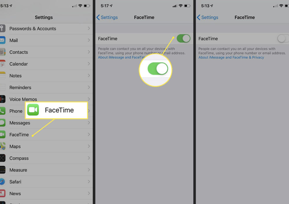 Disable and Re-Enable FaceTime in Settings