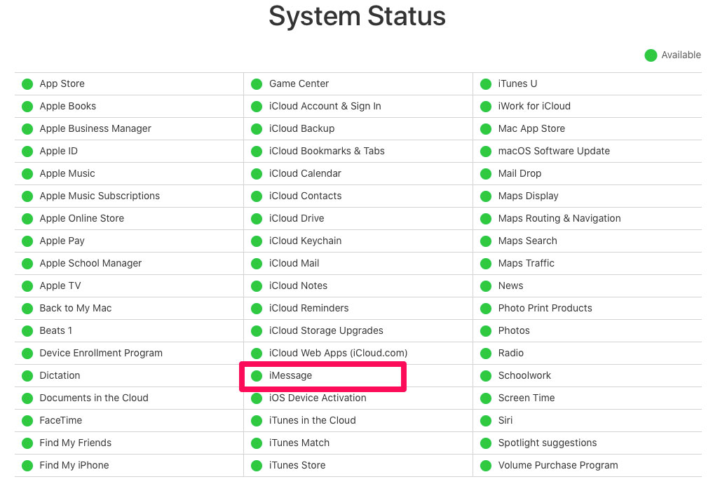 Check Apple's System Status for iMessage