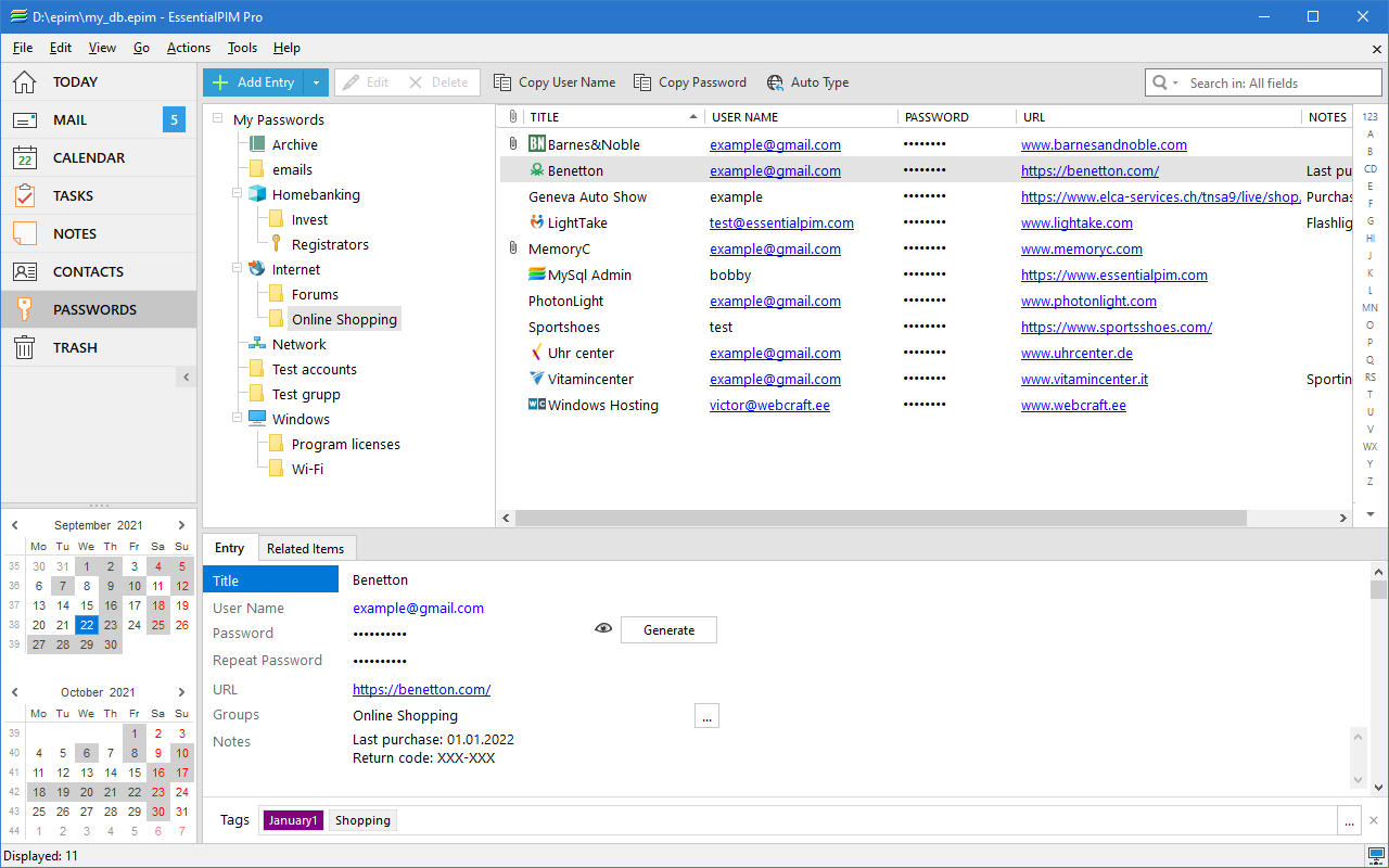 Password manager in EssentialPIM