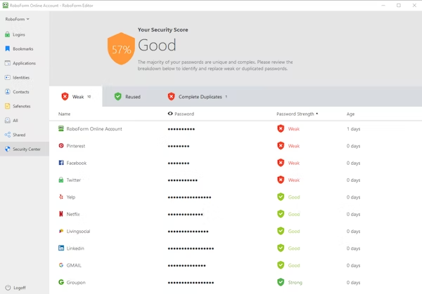 Security scores in RoboForm