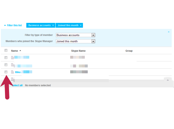 Select the Skype account you would like to delete by checking the box to the left of the Skype username