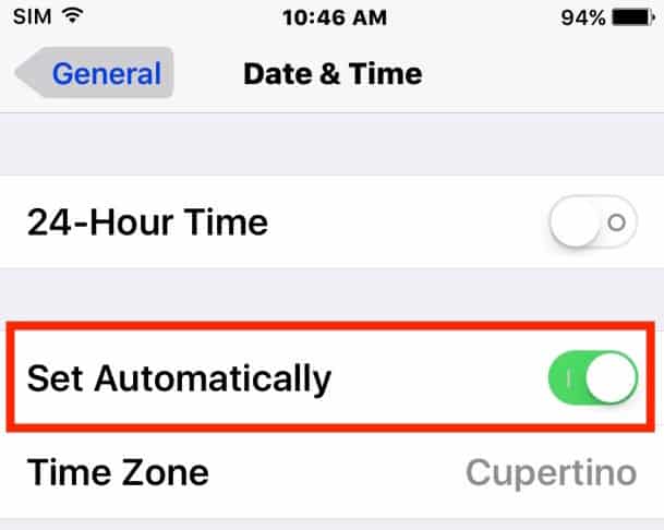 Check if Your Date And Time Are Set to Automatic