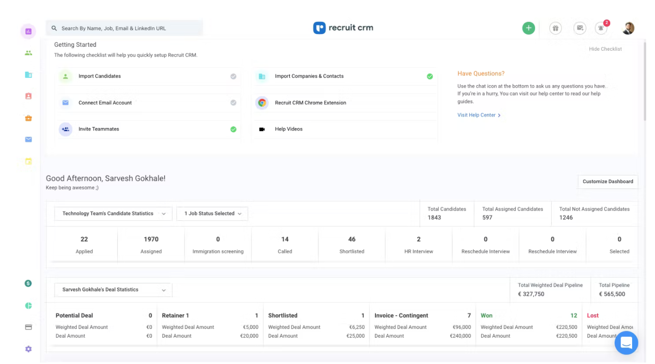 Dashboard in Recruit CRM