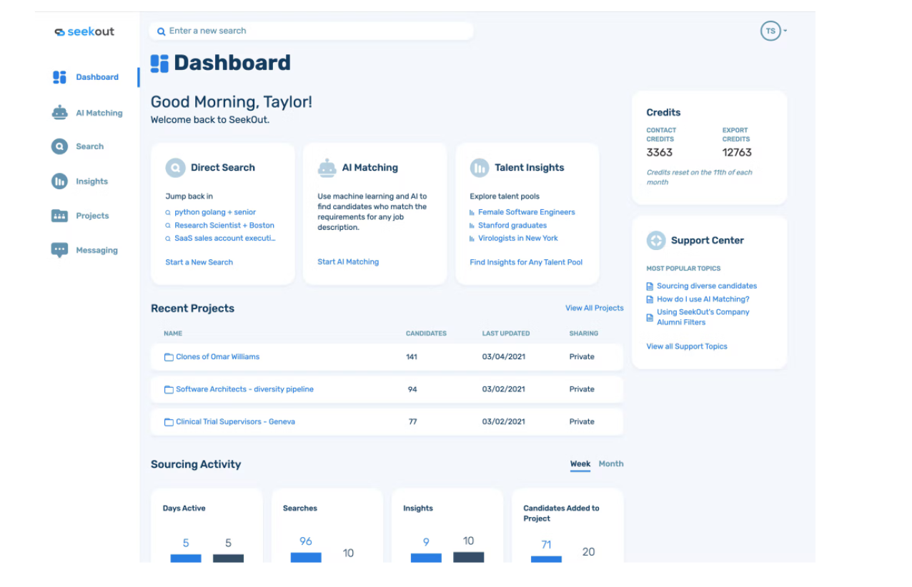 Dashboard in SeekOut