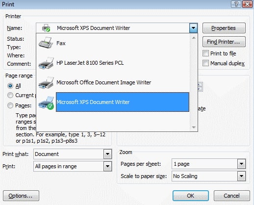 microsoft xps document writer