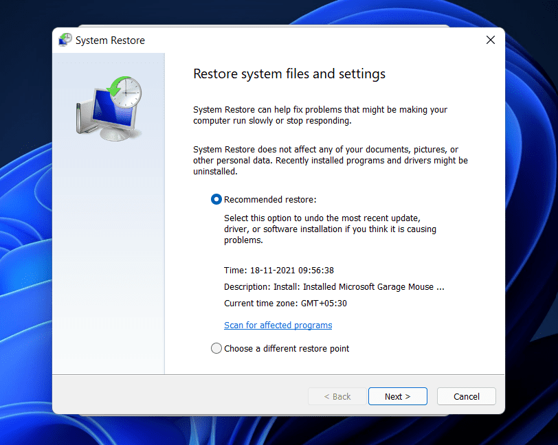 Restore System Files And Settings