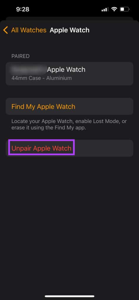 Unpair Apple Watch