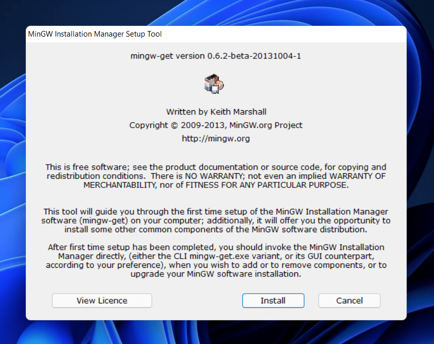 MinGW Installation Manager Setup Tool