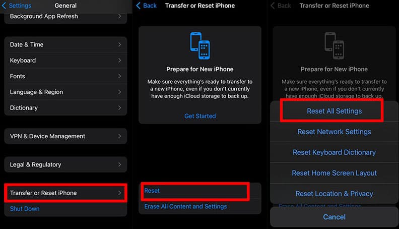 Reset All Settings iPhone