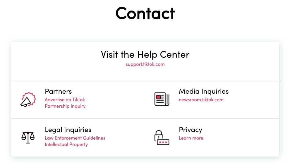 Contact TikTok Help Center 