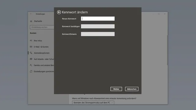 andern windows 10 password