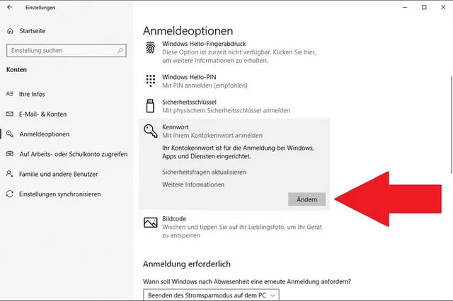 andern windows 10 passwort