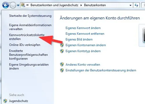 kennwortrücksetzdiskette erstellen windows 10