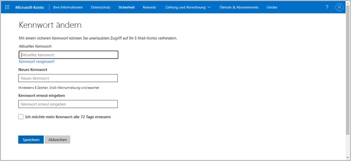 Microsoft-Kontoeinstellungen Andern Passwort
