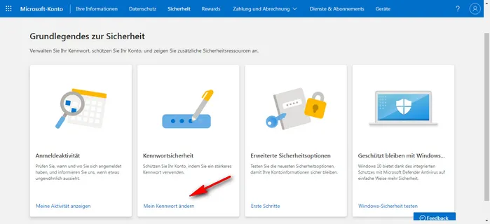 Microsoft-Kontoeinstellungen Passwort Andern